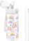 GOPPUS 550ml/18oz Botella Agua Aislada para Niños con Pajita Acero Inoxidable Doble pared Frasco Pequeño con Aislamiento al Vacío Acero a Prueba Fugas Frasco Bebida Doble pared Pequeños Termo sin BPA