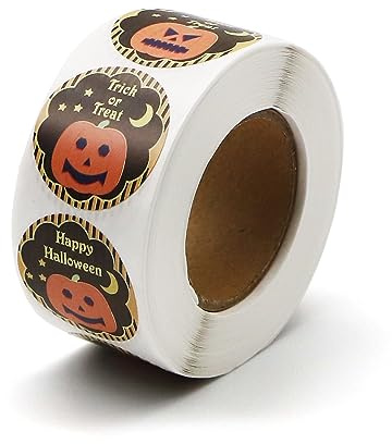Ally-Magic Halloween Pumpkin Stickers, 500 PCS Halloween Stickers Roll Self Adhesive Sealing Stickers Round Seal Label for Halloween Party Favor Homemade Gifts Wrap Decor Y4NGTZ