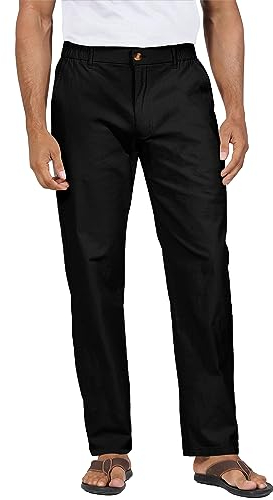 YAOHUOLE Pantalon en Lin Homme Grande Taille Homme Taille Elastique Pantalon Homme Noir L