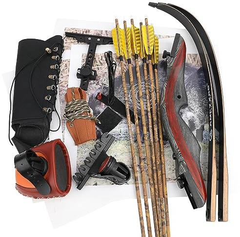 wolfman 62 Bogenschießen Recurve Bogen und Pfeil für Jagd Erwachsene 20-50 lbs Takedown Holzbogen Set Jagd Recurvebogen Set für Zielschießen Rechtshänder (35LBS)
