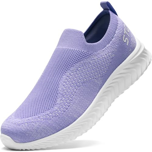 STQ Damen Turnschuhe Slip on Sneakers Leichte Atmungsaktiv Fitness Turnschuhe Freieichuhe Laufschuhe Leiche Walkingschuhe Lila 40 EU