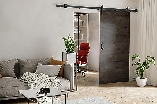KIER FURNITURE Schiebetüren RETRO - Schiebetür Komplettset Schiene Komplettset Mit Tür – Zimmertüren Mit Zarge Komplett - B96xH205xT1,6 cm - Esche dunkel