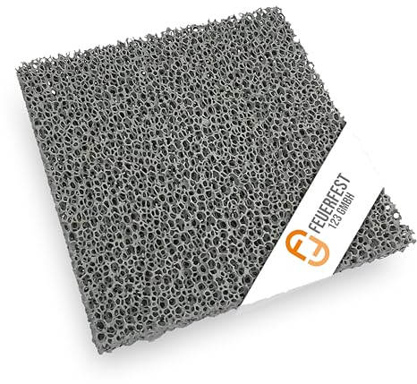Feuerfest 123 - Feinstaubfilter Kaminofen 250x250x25 mm, Feinstaub Rußfilter zum nachrüsten Kamine & Öfen, Reduzierung Feinstaub durch Schaumkeramische Filter, hitzebeständig bis 1.650 °C