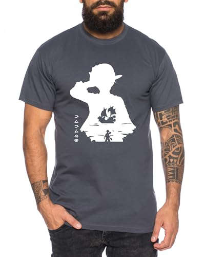 Luffy in Luffy - T-Shirt Homme Chapeau de Paille Luffy Zoro One Monkey D. Pirate Ace Piece Goku Anime Ruffy, Taille:L, Couleur:Gris foncé