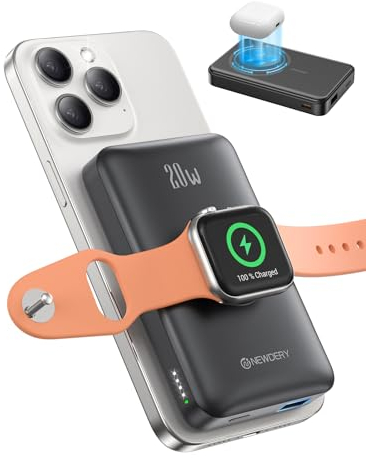 NEWDERY Cargador inalámbrico Power Bank para Apple Watch 10000mAh, Estación de Carga Rápida Magnética Batería Portátil Viaje para iPhone Serie 16/15/14/13/12, para iWatch Ultra/9/8/7/6/5-1