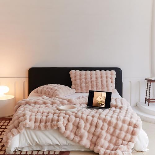 Lsimeru Bubble Kuscheldecke Kaninchen Rosa Weiche Flauschig Bubbledecke Langhaar Decken Warme Flauschige Doppelseitig Wohndecke Sofadecke Couchdecke Tagesdecke Bettwäsche,100x160cm