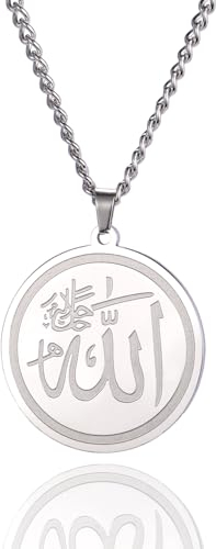Ayatul Kursi Halskette Allah Halskette für Frauen Männer Islamische Schrift Symbole Allah Arabisch Halskette Nahost Allah Islam Religiöser Schmuck Muslimisches Geschenk (Allah Halskette silber)