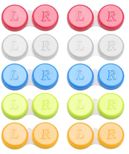 Rumgug 10 Pack Contact Lens Cases, Portable Contact Lens Container Left/Right Eyes Contact Lens Holder Box, Travel Contact Lens Case Mini Care Storage Boxes for Home Outdoor Business Trip 5 Colours