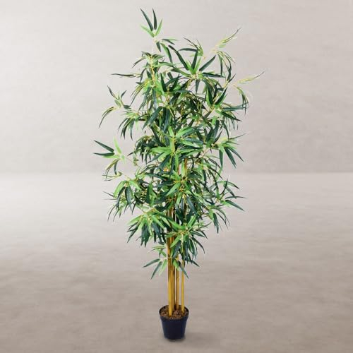 LOLAhome Planta Artificial Bambú para Interior y Exterior | De 150 cm | Protección UV Solar, contrapeso de Cemento | Realista y Elegante | para Interior, balcón, terraza | Plantas Exterior