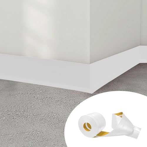 Hengrongshen Plinthe Souple PVC Autoadhésive 50 mm x 20 mm x 18 m, Imperméable Anti-Moisissures Résistante à l'Huile, pour Cuisine Salle de Bain Chambre Garage (Blanc)