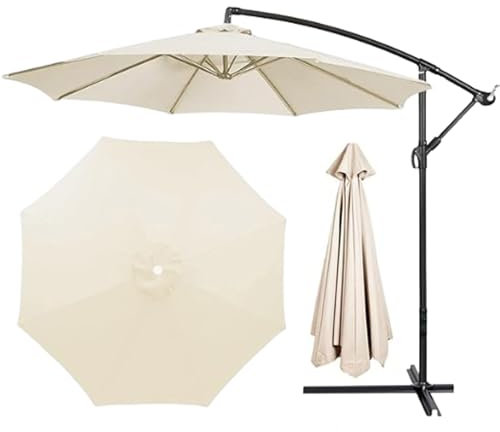 HonunGron 2m/2,7m/3m Toldo De Repuesto para Sombrilla De 6 Varillas/8 Varillas, Cubierta De Tela para Parasol En Voladizo para Jardín, Patio, Playa, Piscina, Mercado (3m/9.8ft (6Varillas),Beige)