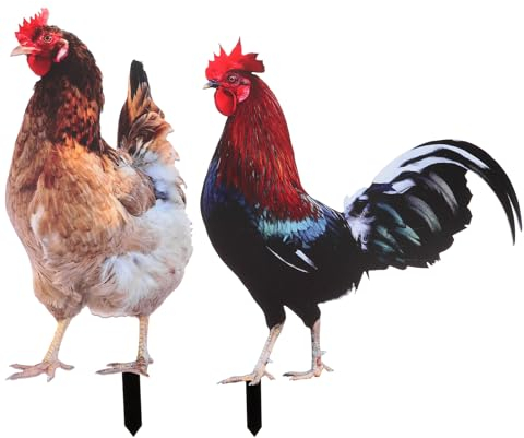 BESPORTBLE Juego de 2 figuras de gallina de acrílico, estatuas de animales en miniatura para exteriores, taburete de valla, decoración de patio, decoración de jardín, esculturas de y gallina,