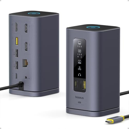 Baseus Spacemate Displaylink Docking Station USB C, 11 in 1, 3 Monitor 4K, 10Gbps USB-C/A, PD 100W, Ethernet, Audio, for M1/M2/M3/Win and MacOS