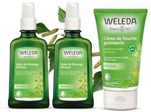 WELEDA - DUO rituel corps - Huile de massage Minceur + Crème de douche gommante au Bouleau - Certifié Natrue**- Flacon pompe verre 100 ml et Tube 150 ml