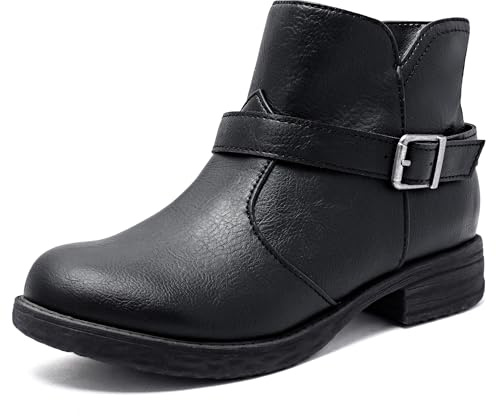 Ataiwee bottines pour femmes - Mode décontractée chaussure à talon bas côté Zip bottines.(2105011-2406,BK/PU,40.5)