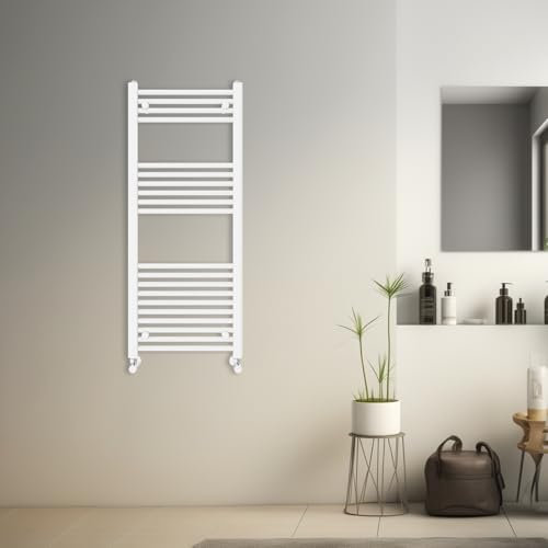 Blümme Heated Towel Rail Bathroom Ladder Radiator Straight 1200 x 500mm Central Heating Towel Radiator Warmer White