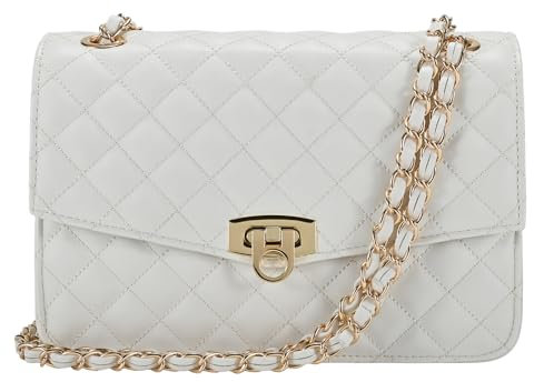 GM LIKKIE Quilted Shoulder Bag for Women, Medium Flap Crossbody Handbag with Chain Strap, Soft Vegan Leather Clutch Purse, White