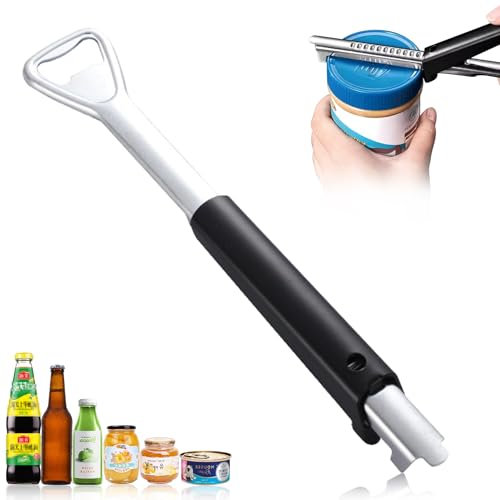 Meafeng Dosenöffner, Multifunktionaler 3 in 1 Flaschenöffner für Senioren, Verstellbarer Dosenöffner für Senioren Schwache Hände, für Dosen, Bierdeckeln und Weinflaschen(Schwarz)