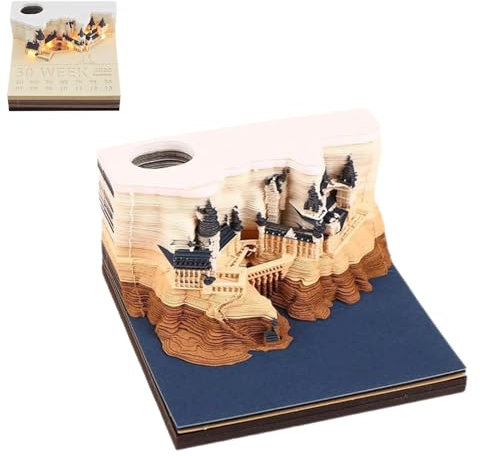 Generisch Notizblock Kalender 2025 | Kalender Mit LED Licht | Ma-gic Castle Notizblock Kalender 2025 Mit Acryl Schutzhülle | Home Bücherregal Desktop Dekoration