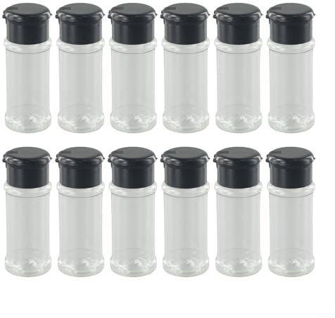Besttoolifes Lot de 12 pots à épices en plastique transparent de 100 ml pour la maison, le camping, le barbecue, les boîtes à déjeuner