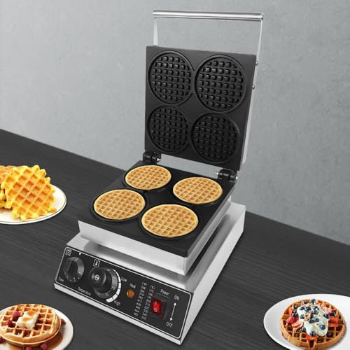 ROMYIX Waffeleisen,1750W Belgisches Waffeleisen mit Edelstahlgehäuse,Waffelmaker Maschine 4 Waffeln gleichzeitig,regelbar 50-300°C,Timer,Antihaft-Pfannen