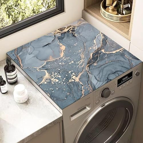 Housse De Protection Pour Machine À Laver Top 60X60Cm Marbre Bleu Tapis De Protection Antidérapant Pour Seche Linge, Dessus Imperméable Tapis Lave Linge Pour Cuisine Maison Salles De Bains