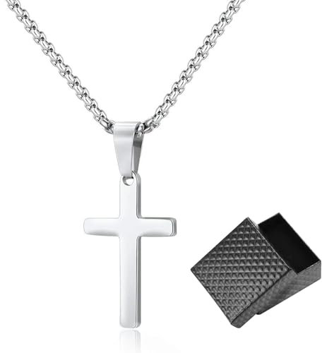 JSTHHTT Kreuz Kette Herren Silber Kette mit Kreuz Anhänger Kette Christentum Schmuck, Kreuzkette Herren Silber Halskette für Männer Junge Geschenke Geburtstag, Cross Necklace