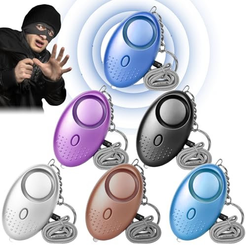 6 Stück Persönlicher Alarm, 130-135dB taschenalarm mit LED Licht Selbstverteidigungsalarm, Sicherheitsschlüsselanhänger (Schwarz+Lila+Silber+Blau+Roségold+ Aquablau)
