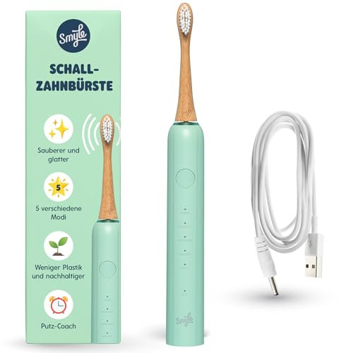 Smyle Schallzahnbürste mit Sensor, 3 Monate Akkulaufzeit, Intelligenter Timer und 5 Putzmodi und Wasserdicht (Mintgrün)