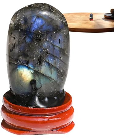 Acunny Natürlicher Labradorit Dekor, Labradorit Palm Stein, Sorge Stein Heilstein Labradorit Palm Stein Heilstein Poliert Yoga Stein Stressabbau mit Basis, Attribut unique, Labradorit, Siehe