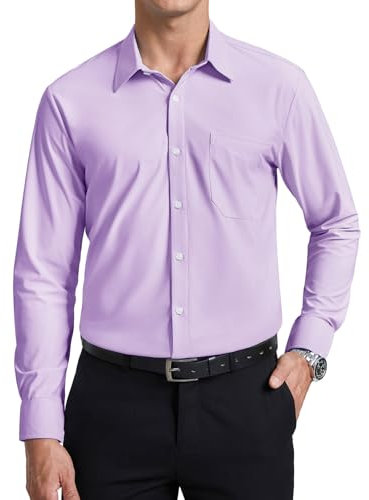 Enlision Camisas Hombre Manga Larga Lila Stretch Sin Plancha Camisa Vestir Hombre Negocios Boda Formal Ajuste Regular Cuello con Botones M