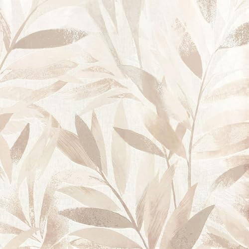 Rasch Fiji Tropical Leaf Nature Inspired Textured Vinyl Wallpaper Perfect for Modern Living Rooms Bedrooms Kitchens Contemporary Bathrooms in Neutral Beige/Light Brown 311624