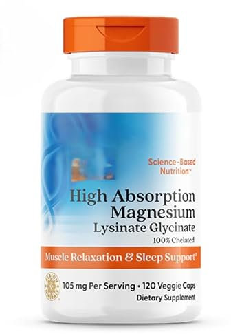Magnesium Supplement Hohe Absorption Muskel Entspannung Erholung Unterstützung Lysinat Glycinat Chelated 105mg 120 Veggie Kapseln Vegan