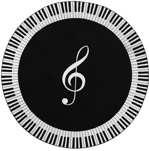 Betadistor Black Round Area Rug Luxury Piano Music Notation Pattern Floor Rugs Machine Washable Carpet 406-01090