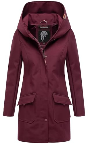 MARIKOO Damen Übergangsjacke Softshellmantel wasserdicht atmungsaktiv mit Kapuze Mayleen Wine Gr. XL