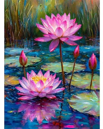 RICUVED Lotusblumen Diamond Painting Erwachsene, 5D Landschaft Diamant Painting Bilder Erwachsene, DIY Diamond Painting Bilder Diamant Malerei Set für Wanddekoration 30x40cm
