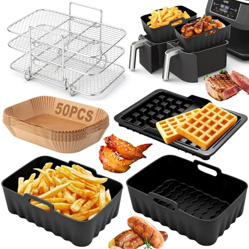 HLElUKT Heißluftfritteuse Zubehör Ninia, Airfryer Zubehör für Ninja Foodi Max Dual Zone Heißluftfritteuse AF400EU AF451EU AF300EU 7.6L-9.5L, Silikonform für Ninja heißluftfritteuse