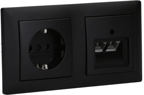 Busch-Jaeger balance SI Netzwerk- & Steckdosen-Set 2-fach Schwarz matt | Rutenbeck 136104070 Cat.6A Netzwerkdose mit Zentralscheibe, 20 EUC-915 SCHUKO Steckdose und 1722-915 Rahmen 2-fach