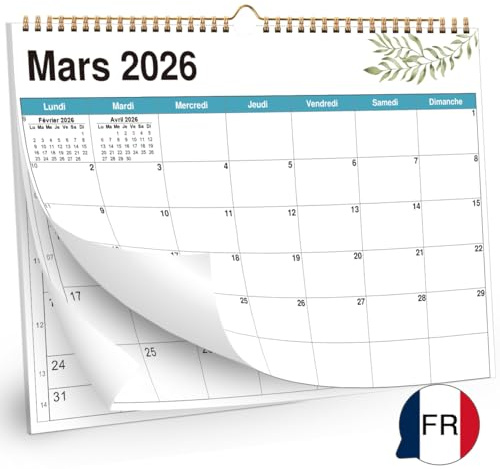 AEYAKA Kalender 2025 2026 Wandkalender, 21 cm x 30 cm, A4 Planer 14 Monate November 2025 - Dezember 2026, Monatlicher Hängender mit Ferienübersicht, Französisch