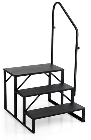 COSTWAY Escaleras de RV con Barandilla, Escalera de 3 Peldaños con Capacidad de Carga de 660 kg, Escalerilla con Panel Antideslizante, para Casa Móvil, Jacuzzi y Piscina SPA, 79 x 68 x 129 cm