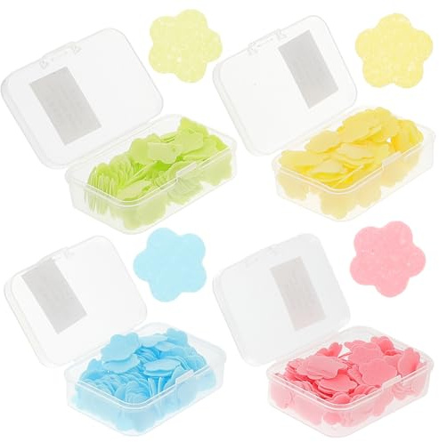CLISPEED 10pcs Paper Hand Soap Disposable Soap Pocket Size Easy to Carry Beautiful Design Light Weight for Travel with Plastic Box Random Color