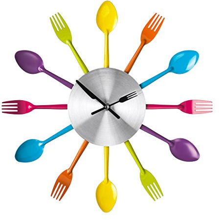 Premier Housewares Modern Cutlery Wall Clock Metal for Kitchen Wall Clock Kitchen Multi-Colour Wall Clock Kitchen Modern Kitchen Clock 5 x 37 x 37 cm