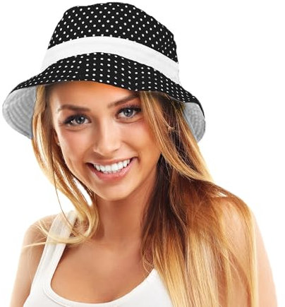 TOSKATOK® UPF 50+ Gepunkteter Sonnenhut aus Baumwolle für Damen, beidseitig tragbar, Fischerhutdesign reversibel