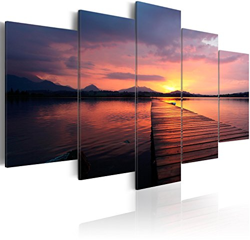 B&D XXL - Wandbilder XXL 200x100cm 5 tlg - Wand Deko Leinwand Bilder Groß Wanddeko Wohnzimmer Schlafzimmer Kunstdrucke - Ozean Insel Natur Landschaft Sonnenuntergang c-B-0088-b-o