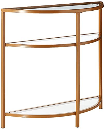 HomePop Kaufmann Collection Moderner Halbmond-Akzenttisch aus Glas, Akzenttisch für Display und Aufbewahrung für Eingangsbereich und Wohnzimmer (Gold)