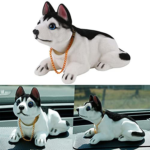 A48D KFZ Auto Dekoration Bobbing Leiter Hund Husky geformt Wackelhund Halskette, Passend für Autos, Büro oder Wohnzimmer, Gewicht: 105g, Farbe Schwarz-Weiß