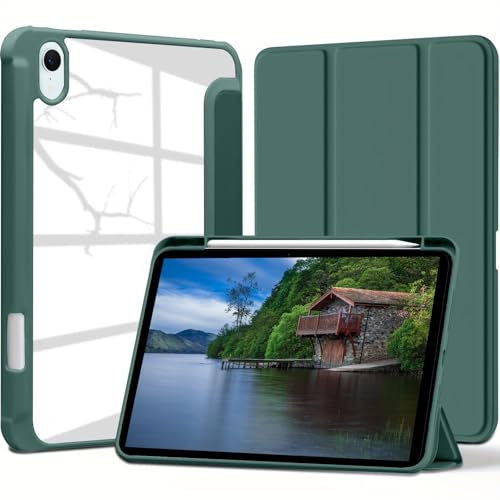 VAGHVEO Custodia per iPad A17 Pro Modello 2024 Mini 7ª Generazione/iPad Mini 6 Modello 2021 8,3 Pollici con Portapenne, Leggera Cover Case Protettiva Antiurto con Retro Trasparente, Verde Scuro
