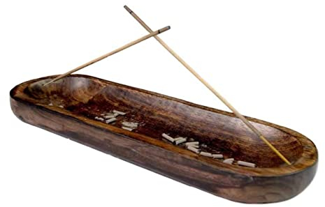 raajsee Hermoso Quemador de Madera marrón Hecho a Mano para Varillas de Incienso – recogedor de Cenizas para el hogar utilidades y Accesorios – Meditación y Yoga 30,5 x 10,16 cm