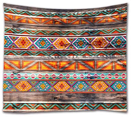 A.Monamour Wandteppiche Buntes Ethnisches Stammes-Muster Auf Alte Holzplanken Hintergrund Mandala Boho Hippie Wand Dekore Stofftischdecke Wandteppich Wandvorhang Kunst Hängen 180x230cm