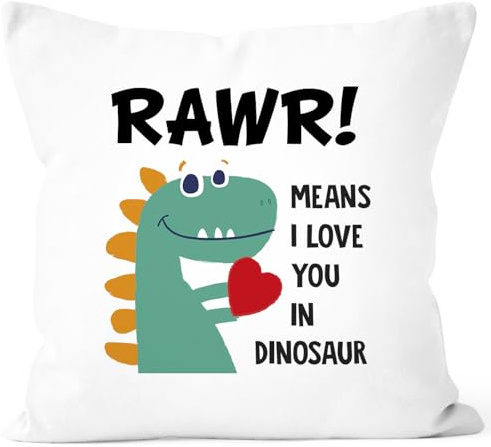 SpecialMe® Kissenbezug Spruch Rawr Means I Love You in Dinosaur! Dinosaurier Aufdruck Geschenk Liebe Liebeserklärung Ich Liebe Dich Weiss Unisize